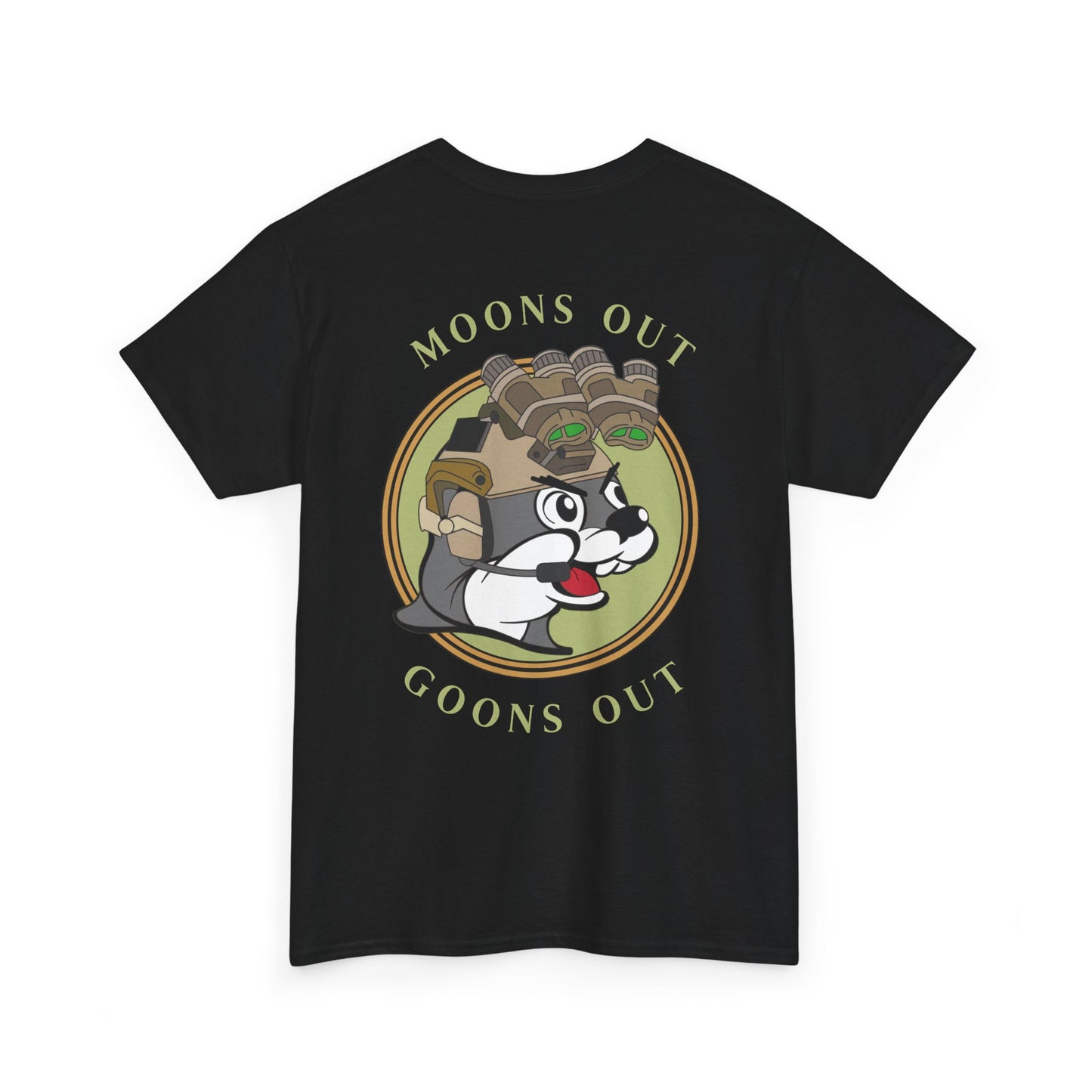 “Moons Out, Goons Out” Angry Tactical Squirrel T-Shirt – NVG-Rated Mayhem from the Night Shift's Worst Idea