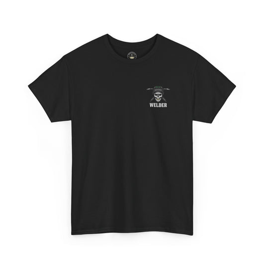 “Welder: High School Diploma, Fixing College Screw-Ups” Skull Tee – Blue Collar, No Apologies