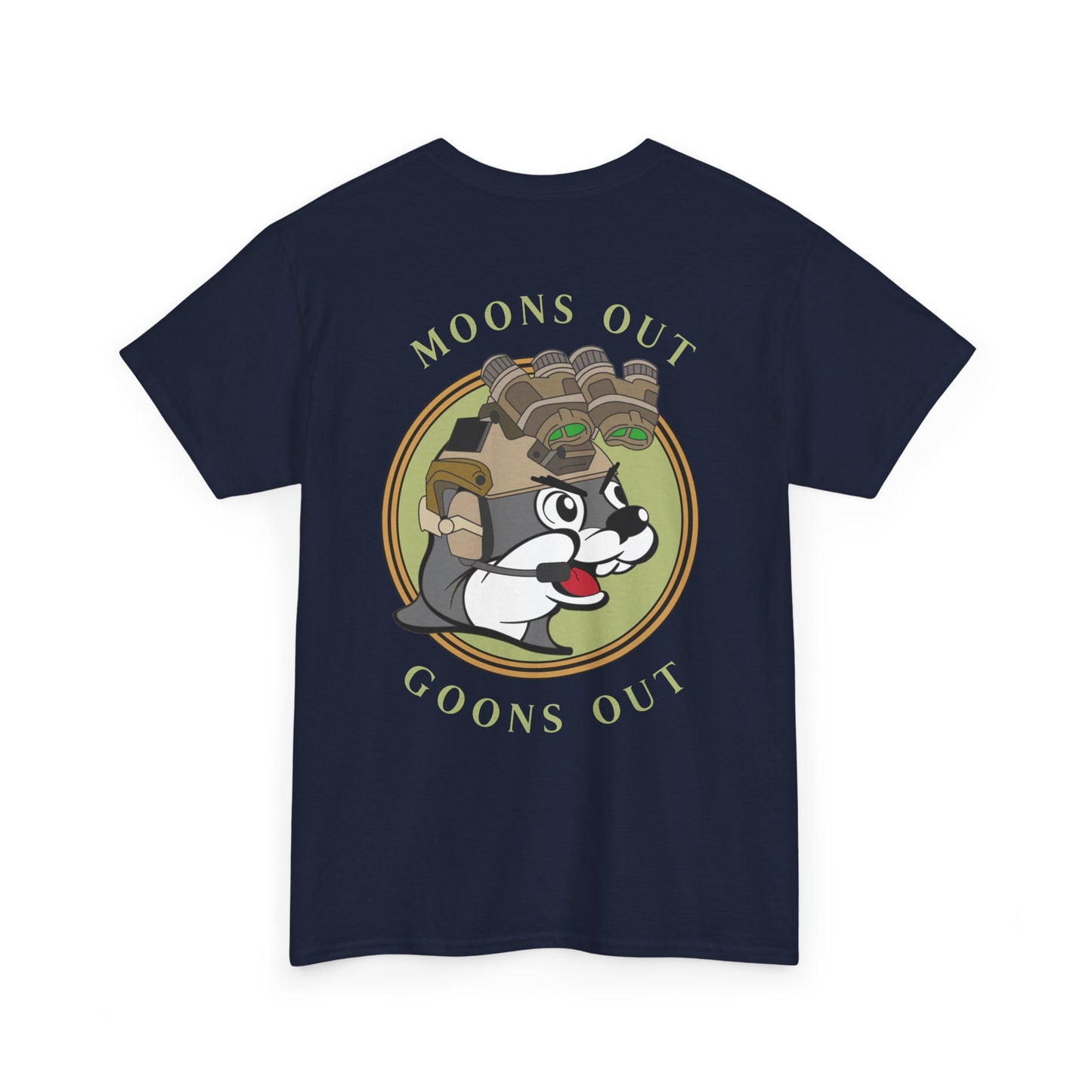 “Moons Out, Goons Out” Angry Tactical Squirrel T-Shirt – NVG-Rated Mayhem from the Night Shift's Worst Idea