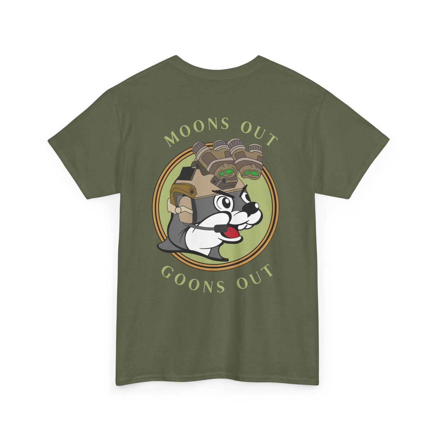 “Moons Out, Goons Out” Angry Tactical Squirrel T-Shirt – NVG-Rated Mayhem from the Night Shift's Worst Idea